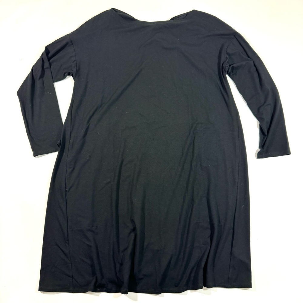 Eileen Fisher Twist Back Jersey Dress Black Long Sleeve Pockets
